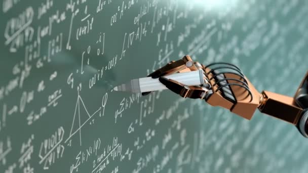 Futuriste Robot Bras Écriture Sur Tableau Vert Formules Mathématiques Complexes — Video