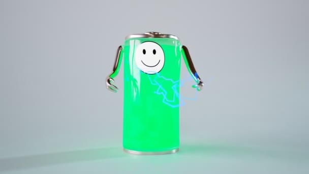 Roligt Koncept Med Tomt Uppladdningsbart Batteri Tillverkat Metall Och Glas — Stockvideo