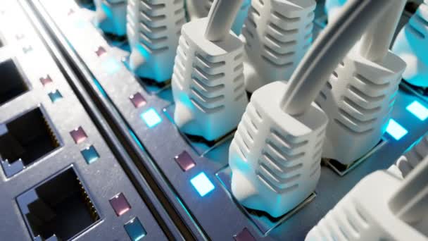 Kabel Ethernet Putih Yang Tak Terhitung Jumlahnya Dalam Router Modern — Stok Video