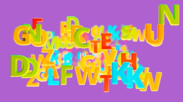 Wiele Losowo Kolorowych Liter Angielskiego Alfabetu Pojawiających Się Fioletowym Tle — Wideo stockowe