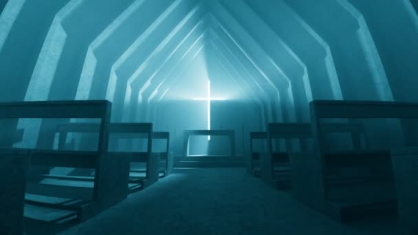 Moderna Chiesa Minimalista Cappella Interna Illuminata Dalla Luce Del Sole — Video Stock