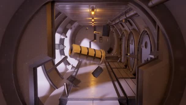 Futuristischer Korridor Für Raumfahrzeuge Unzählige Objekte Die Der Schwerelosigkeit Schweben — Stockvideo