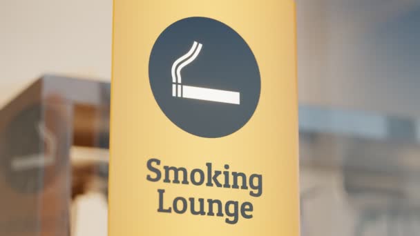 Widok Bliska Znak Smoking Longue Strefa Przeznaczona Palenia Tytoniu Papierosów — Wideo stockowe
