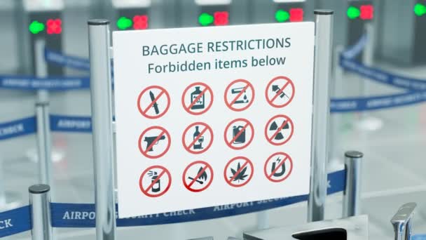 Repülőtéri Biztonsági Ellenőrzés Fedélzeten Nem Engedélyezett Tételek Tiltott Tárgyakat Hagyni — Stock videók