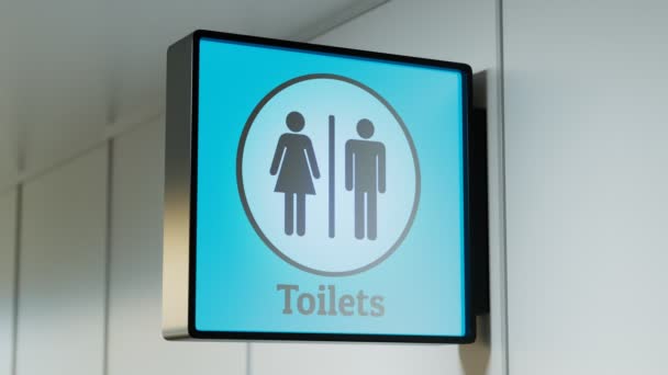 Camera Focuses Sign Toilets Public Place Airport Terminal Hospital Bus — Stock Video