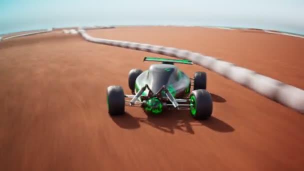 자동차 트랙에 사막에서 빠르게 버그의 미니어처 라디오 모델의 Loopable 애니메이션 — 비디오