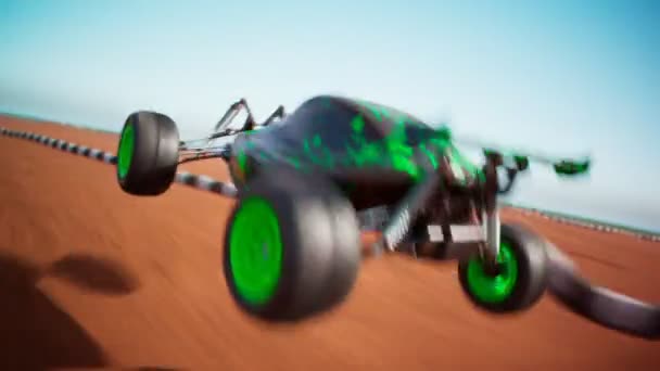 Car Race Het Zandpad Loopbare Animatie Van Een Miniatuur Radio — Stockvideo