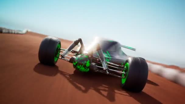 Rcカーレースのサンディトラック 砂漠で速く運転するバギーの小型ラジオ制御モデルのループ可能なアニメーション 小型車のアウトドアチャンピオンシップコンテスト モトスポーツ趣味 4Khdについて — ストック動画