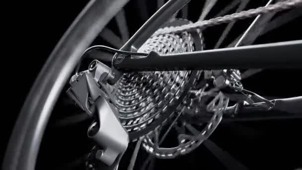 Bottom View Cassette Rear Wheel Mechanism Working Isolated Footage Captured — Stock Video