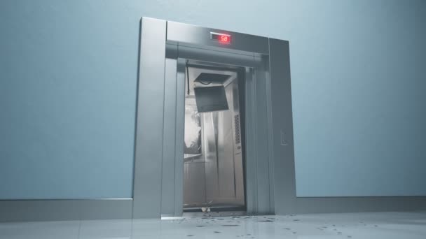 Bozuk Modern Asansör Kaza Kamera Gümüş Ezilmiş Asansöre Doğru Hareket — Stok video