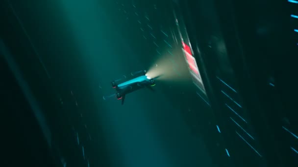 Animação Solta Com Servidores Varredura Drones Salão Escuro Sistema Não — Vídeo de Stock