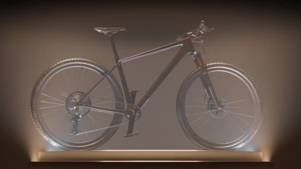 Циклічна Анімація Гірського Велосипеда Стоїть Обертовій Платформі Новий Блискучий Транспортний — стокове відео