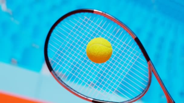 Tenis Raketinin Topa Vuruşunun Yavaş Çekim Animasyonu Bir Oyuncu Maç — Stok video