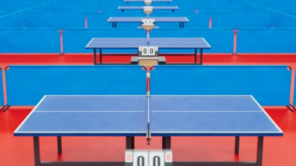 Arena Tenis Mesa Vista Seguimiento Mesas Ping Pong Listas Para — Vídeo de stock