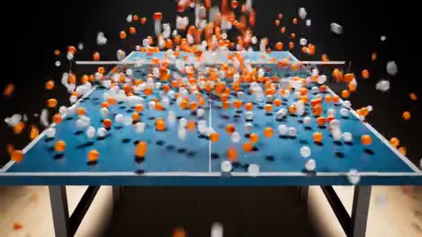 테이블과 바닥에 떨어지는 엄청난 애니메이션 흰색과 오렌지 테니스 엉망이됩니다 집중된 — 비디오