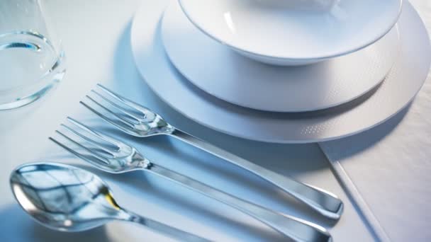 Animation Elegant Tableware Restaurant Dinner Set Wedding Reception Plates Forks — Stock Video