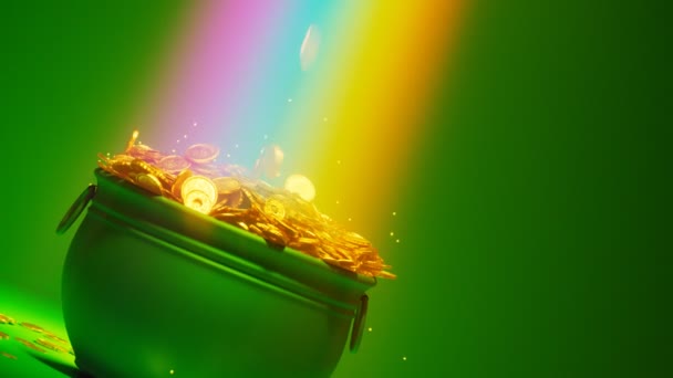 Magical Rainbow Leads Pot Gold Irish Symbol Luck Success Wealth — Stock Video