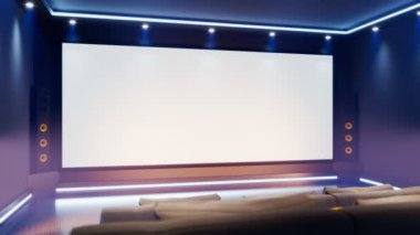 Güzel ev sineması. Evdeki modern sinema. Stereo sistemi olan multimedya odası. Kocaman televizyonu ve rahat koltukları olan büyük bir eğlence odası. Teknoloji. Büyük ekranda bir film izle