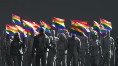 Eşitlik yürüyüşü sokaklarda yürüyor. Sancaklarla yürüyen karanlık insanlar. Ellerinde gökkuşağı bayrakları olan kadınlar ve erkekler. Bir gösteri. LGBTQ çalışanlarının hakları. Özgürlük.