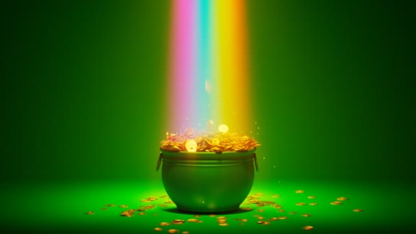 Kouzelná Duha Která Vede Hrnci Zlata Irský Symbol Štěstí Úspěchu — Stock video