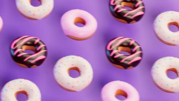 Απρόσκοπτη Κίνηση Ντόνατς Που Πηδάνε Σετ Από Πολλά Γλυκά Ψωμάκια — Αρχείο Βίντεο