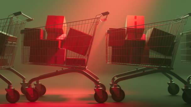 Paketlerle Dolu Arabalarının Animasyonu Uluslararası Alışveriş Nakliye Kavramı Çevrimiçi Dükkan — Stok video