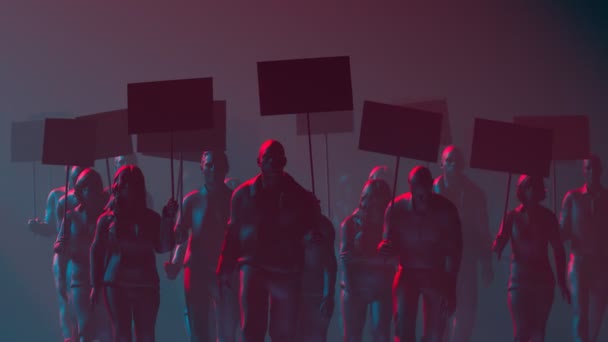 Konsep Perjuangan Untuk Hak Dan Kesetaraan Figur Hitam Orang Berbaris — Stok Video
