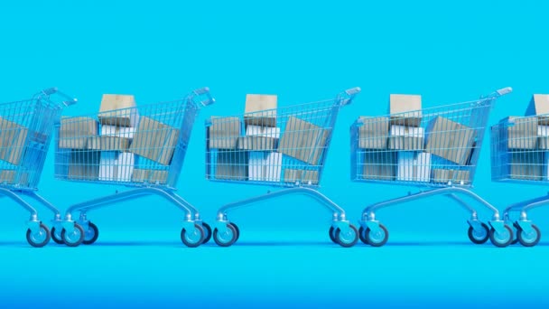 Animering Vagnraden Full Förpackningar Begreppet Internationell Shopping Och Sjöfart Näthandel — Stockvideo