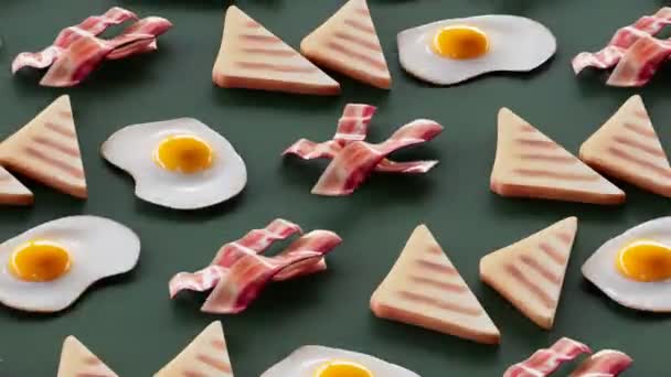 Animație Fără Sudură Buclă Ouă Prăjite Bacon Grătar Prăjituri Franțuzești — Videoclip de stoc