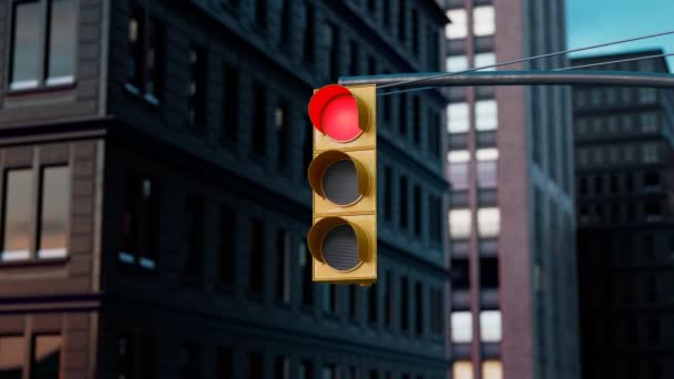 Trafikljuset Byter Färg Skärningspunkten Trafiksignaler Vägkorsningen Ändrar Färg Långsamt Vägskylt — Stockvideo