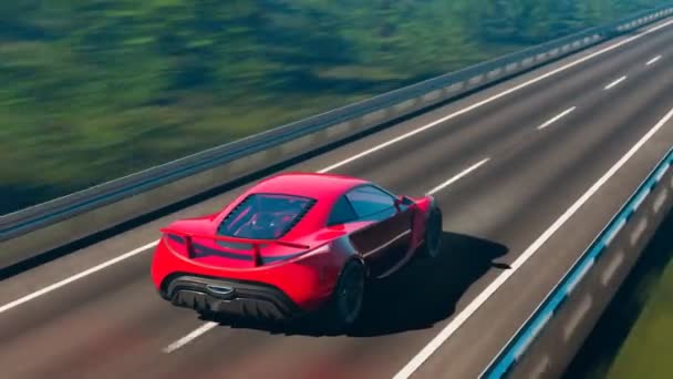 Ένα Κόκκινο Σπορ Αυτοκίνητο Οδηγεί Δρόμο Μεγάλη Ταχύτητα Ένα Περιπολικό — Αρχείο Βίντεο