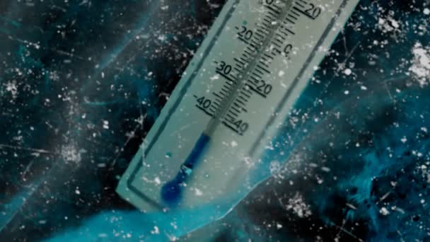 Θερμόμετρο Παγιδεύτηκε Στον Παχύ Πάγο Χειμώνα Στήλη Υδραργύρου Δείχνει Εξαιρετικά — Αρχείο Βίντεο