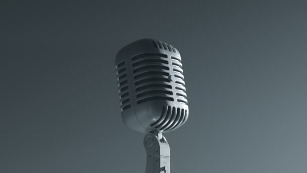 Desaturated Vintage Microphone Stage Closeup Grey Background Retro Music Sound — Stock Video