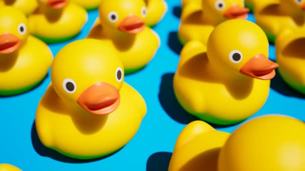 Seamless Loop Footage Rubber Ducks Cute Yellow Toys Arranged Rows — Stock Video