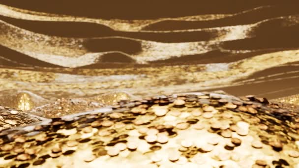 Ogromne Błyszczące Góry Złota Ogromna Ilość Złotych Monet Cenne Depozyt — Wideo stockowe