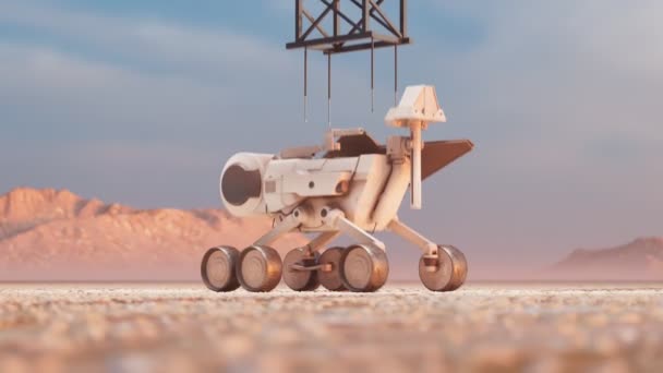 Animering Planetens Rover Som Utforskar Terräng Solenergiroboten Samlar Data Den — Stockvideo
