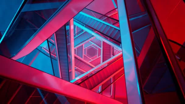 Seamless Looping Animation Stairway Puzzling Labyrinth Escalators Made Glass Steel — Stock Video