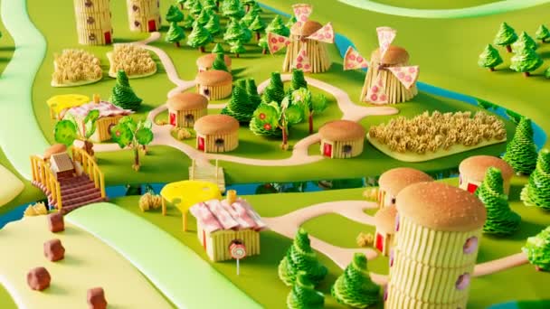 Beautiful Land Made Fast Food Sweets Wonderful World Tiny Houses — Stock Video