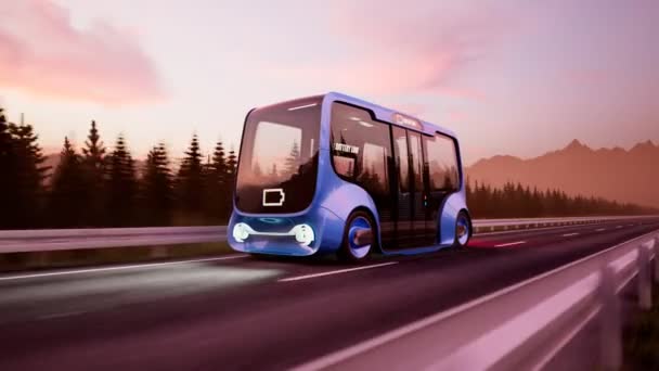 Autobuz Electric Inteligent Autonom Care Urcă Drum Microbuzul Moderat Afișează — Videoclip de stoc