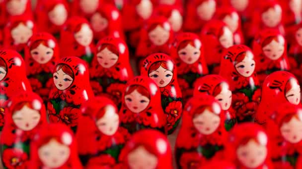 Hermosas Muñecas Matryoshka Hechas Mano Gran Número Babushkas Están Moviendo — Vídeos de Stock