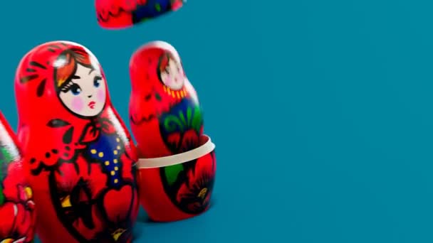 Beautiful Handmade Matryoshka Dolls Seamless Looping Animation Smaller Babushka Jumping — Stock Video