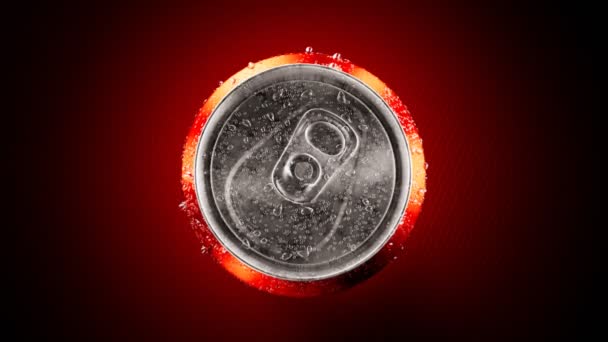 Nice Can Cold Soda Refreshing Beverage Flowing Droplets Camera Zooming — Stock Video