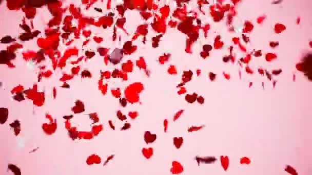 Hermosa Animación Explosión Confeti Forma Corazón Rojo Lindas Decoraciones Románticas — Vídeos de Stock