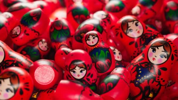 Beautiful Handmade Matryoshka Dolls Huge Number Babushkas Create Stack Infinite — Stock Video
