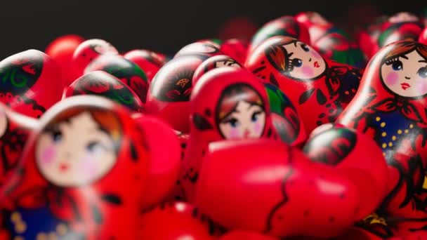 Beautiful Handmade Matryoshka Dolls Huge Number Babushkas Create Stack Infinite — Stock Video
