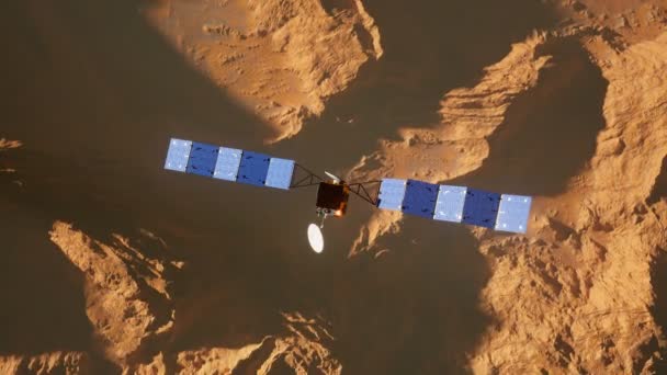 Vesmírný Satelit Vznášející Orbitě Marsu Kosmický Satelit Obrovskými Solárními Panely — Stock video