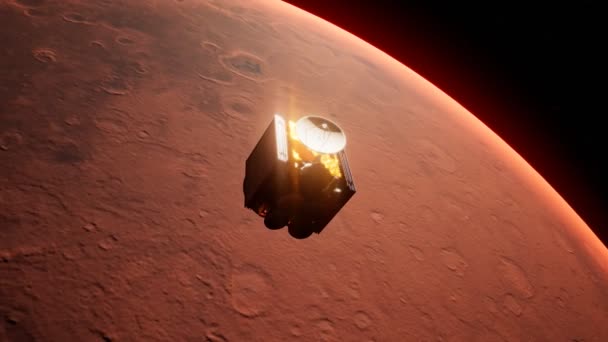 Weltraumsatellit Schwebt Auf Der Umlaufbahn Des Mars Ein Kosmischer Satellit — Stockvideo