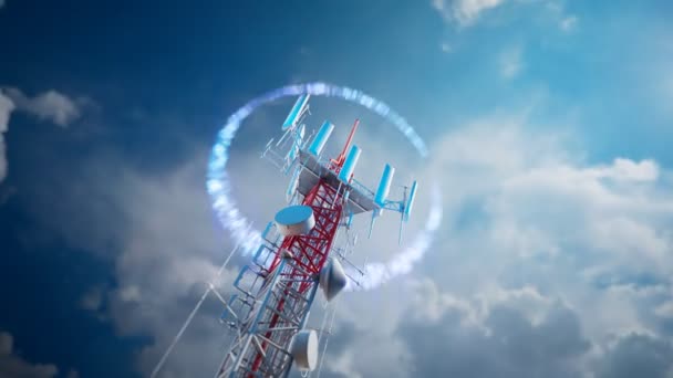 Wieża Komórkowa Emituje Sygnały Nagranie Pokazuje Antena Przesyła Fale Elektromagnetyczne — Wideo stockowe