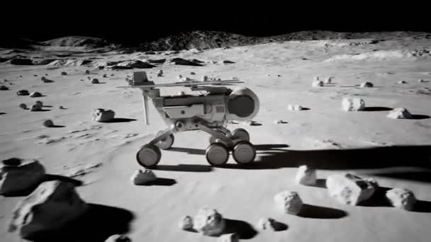 Planetární Rover Míří Noci Kosmickou Základnu Robot Sluneční Energie Pohybující — Stock video