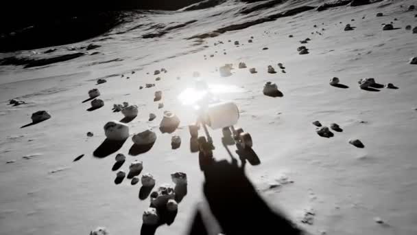 Rover Planetario Dirige Base Cósmica Por Noche Robot Energía Solar — Vídeos de Stock